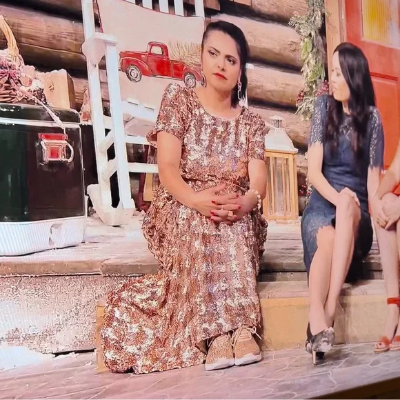 Anthropologie Maeve Bernadette Rose Gold Sequin Tiered Midi Dress Size M - Picture 4 of 17